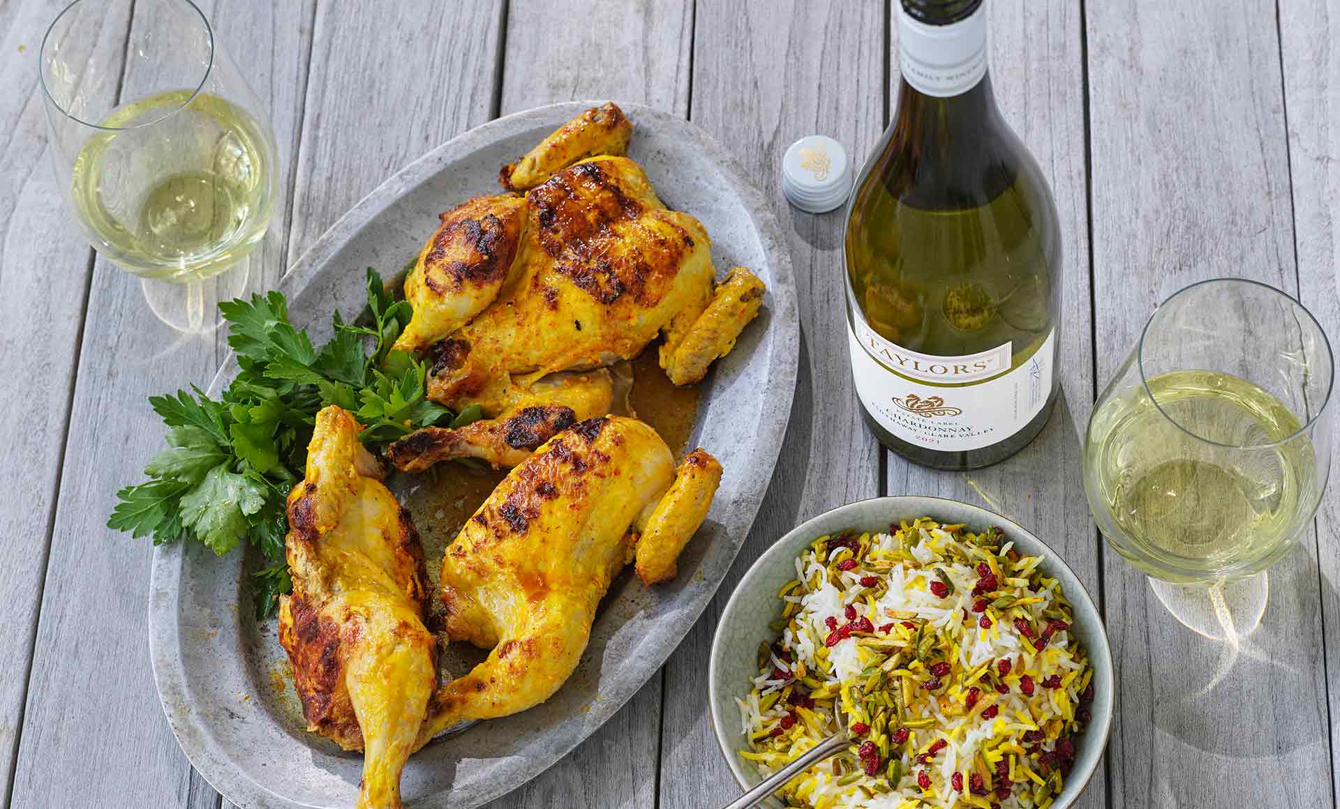 Spatchcock with Saffron Yoghurt and Rice