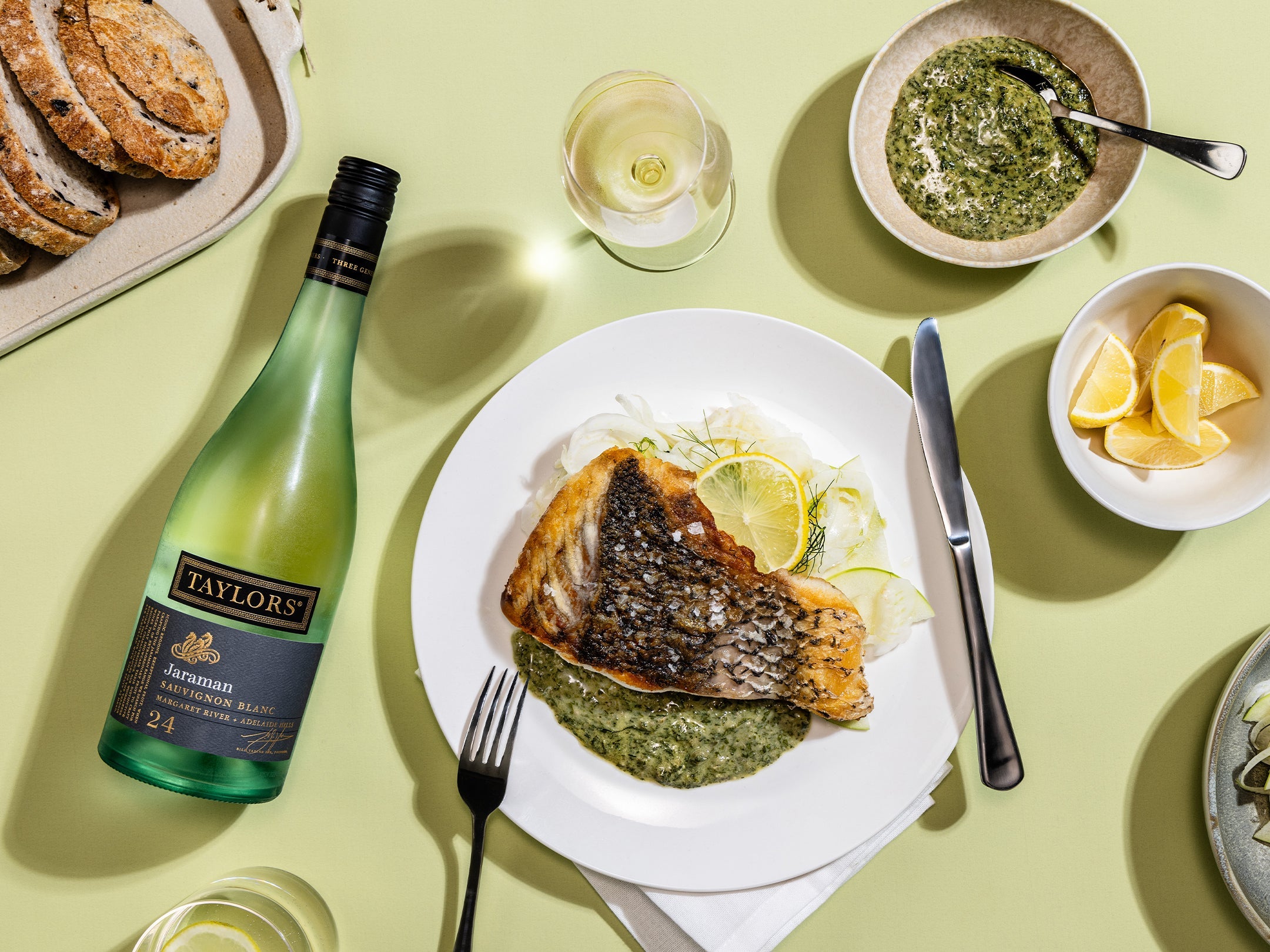 Crispy Skin Barramundi & Caper Salsa Verde with Lemon