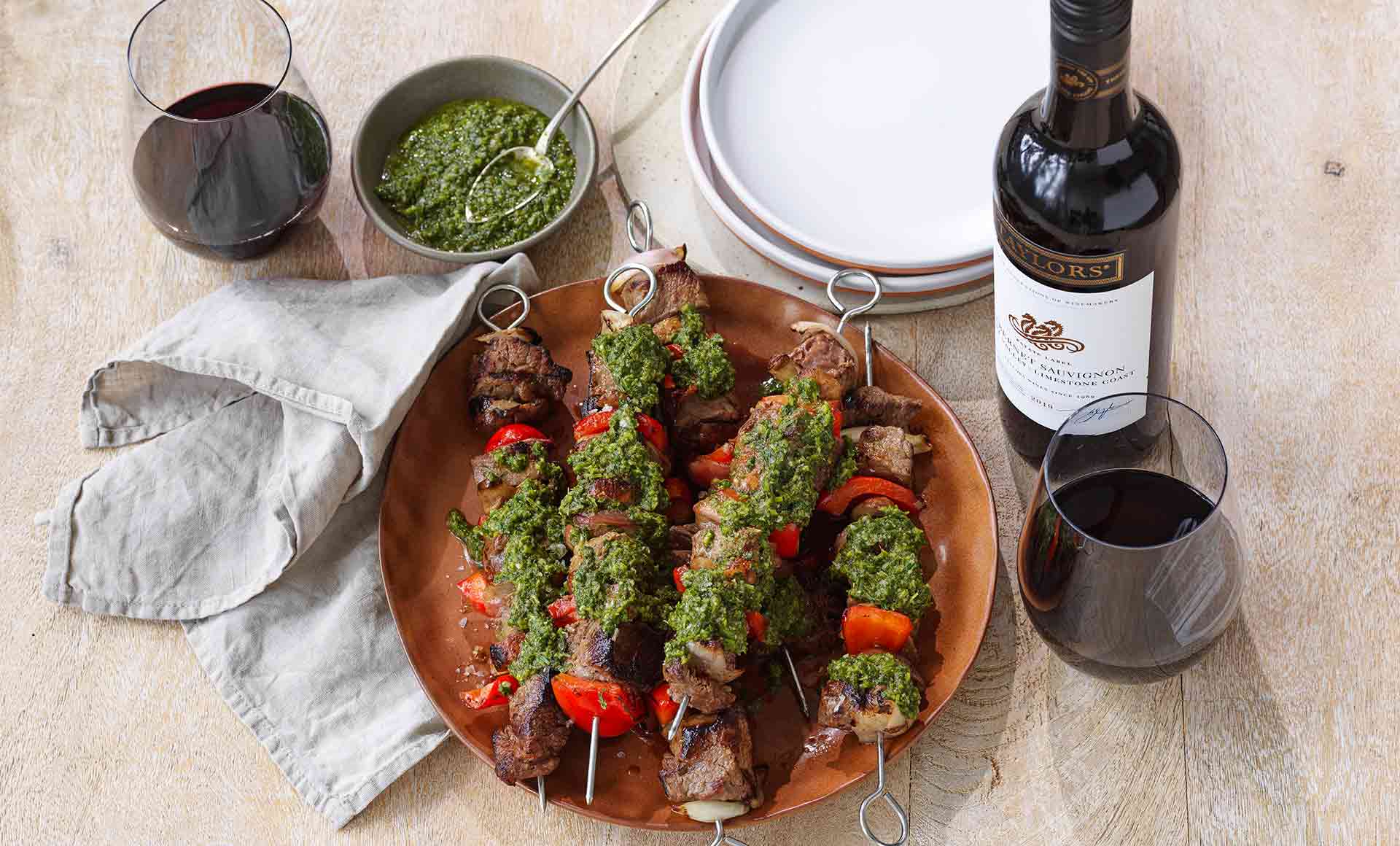 Scotch Fillet Beef Skewers with Sesame & Gremolata