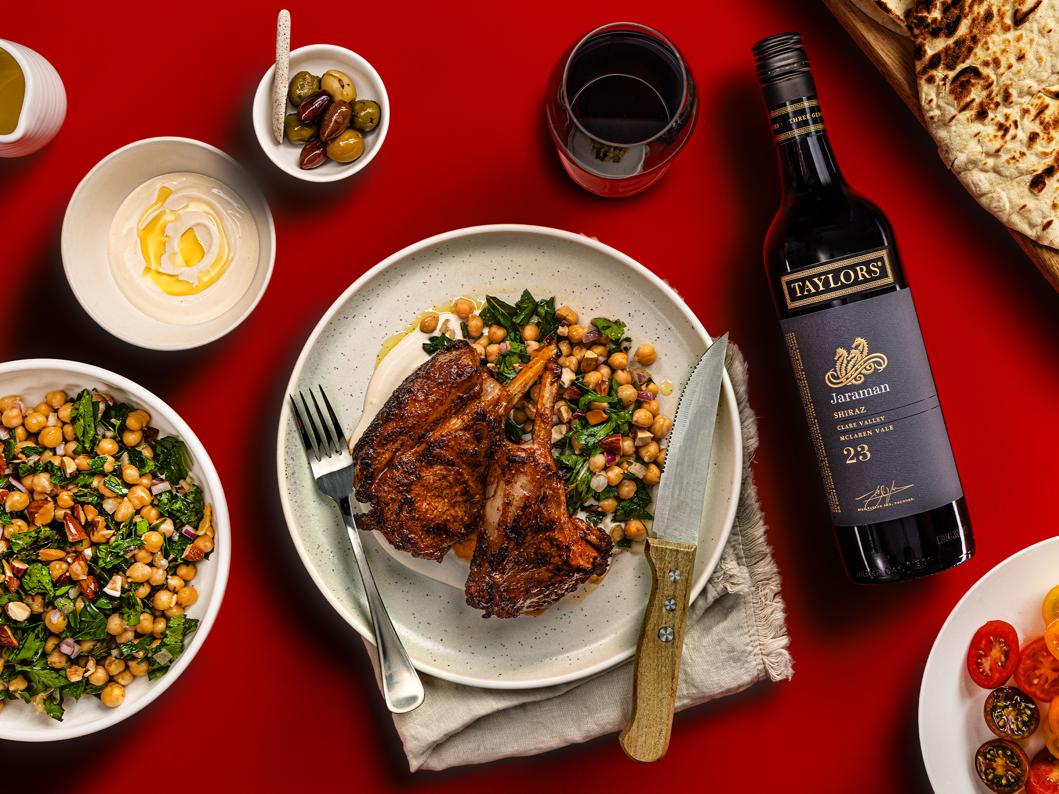 Chargrilled Harissa Lamb Chops with Spiced Chickpea & Herb Salad